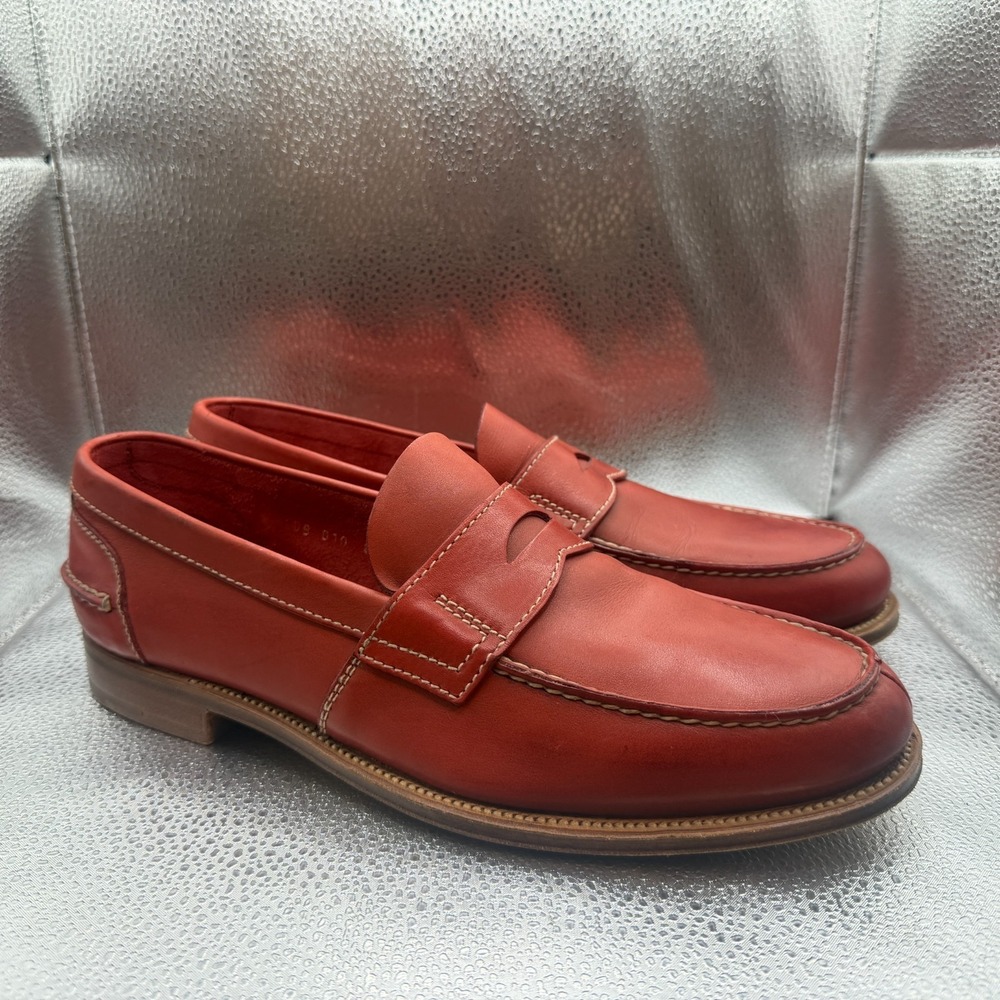 Size 8 Vintage Prada Orange Mens Made in Italy Slip On Leather Penny Loafers